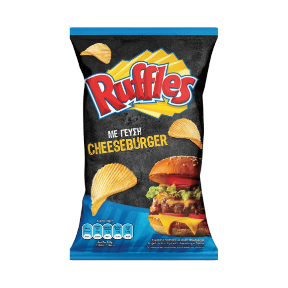 Ruffles Kartoffelchips Cheeseburgergeschmack (120g) von Ruffles bei Araxxon  - Hochwertiges griechisches Produkt.   Ruffles Kartoffelchips Cheeseburgergeschmack (120g) από Ruffles στο Araxxon  - Αυθεντικό ελληνικό προϊόν.